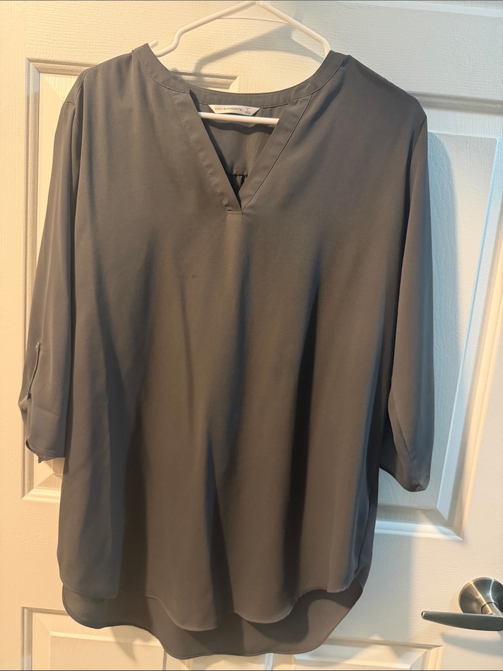 Port Authority Grey V-Neck Tunic Blouse